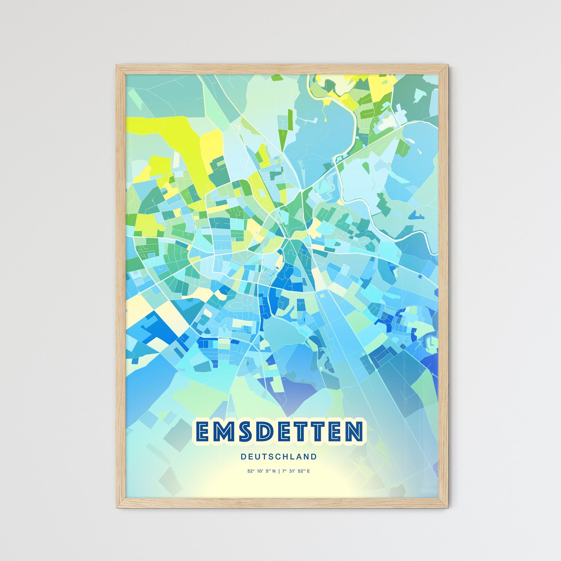 Colorful EMSDETTEN GERMANY Fine Art Map Cool Blue