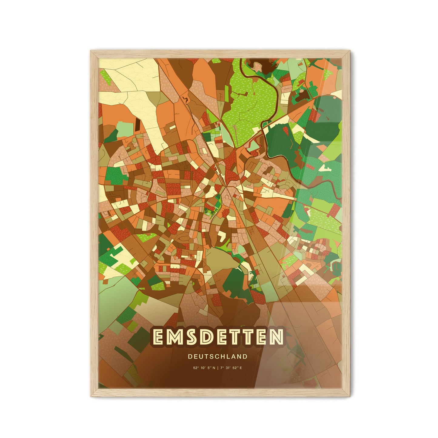 Colorful EMSDETTEN GERMANY Fine Art Map Farmhouse