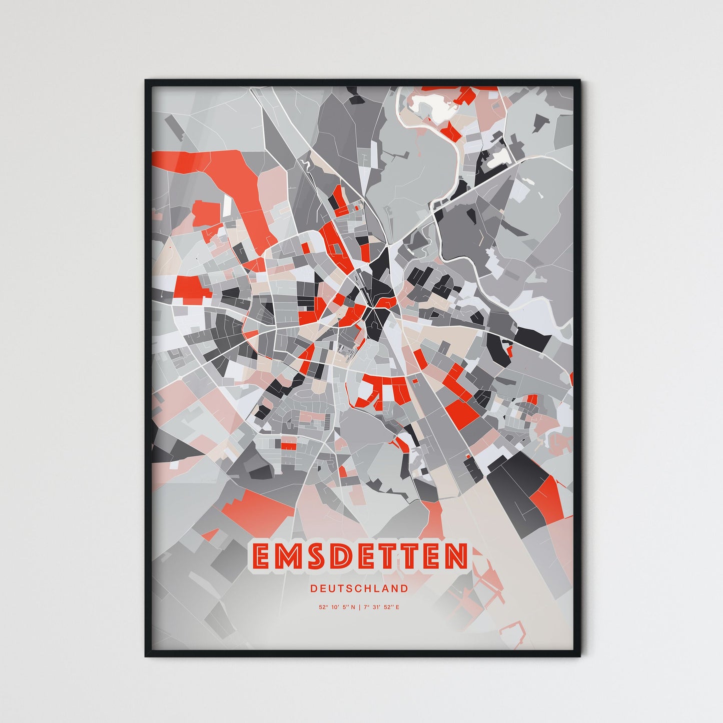 Colorful EMSDETTEN GERMANY Fine Art Map Modern