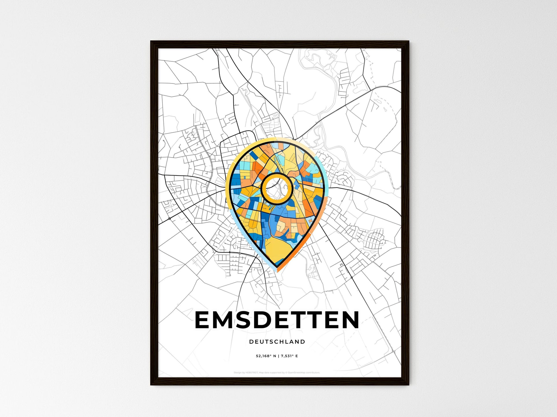 Emsdetten Germany wedding art map with pointer icon
