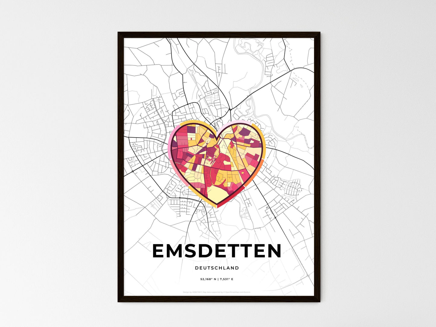 Emsdetten Germany wedding art map with heart icon