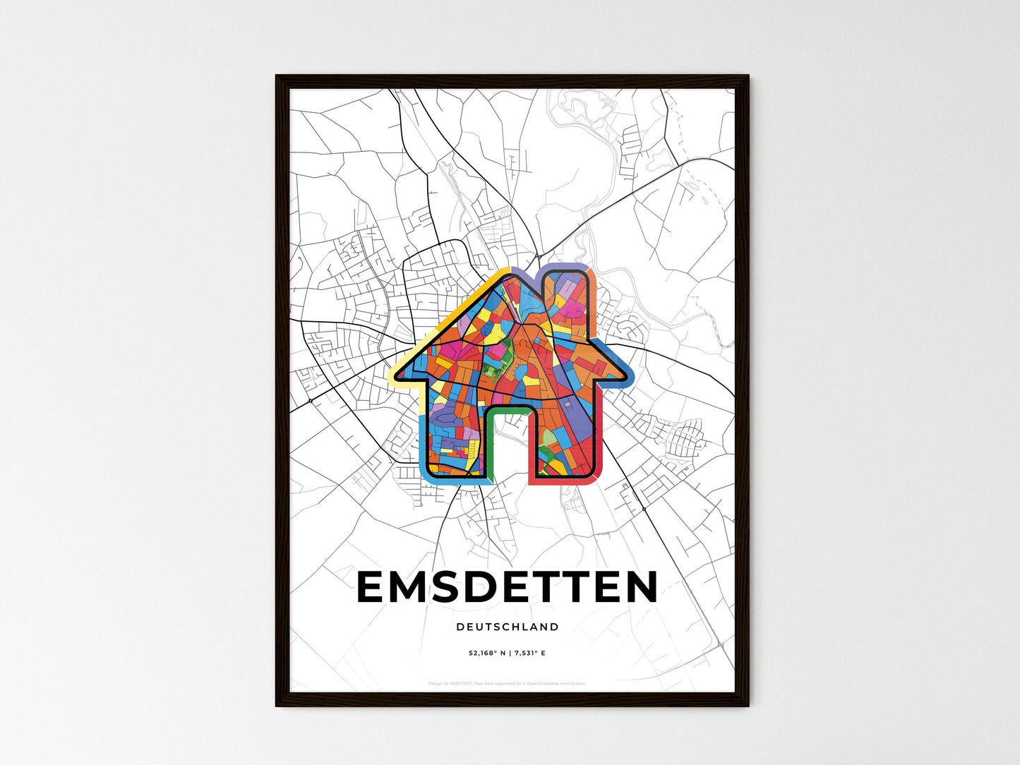 Emsdetten Germany wedding art map with home icon