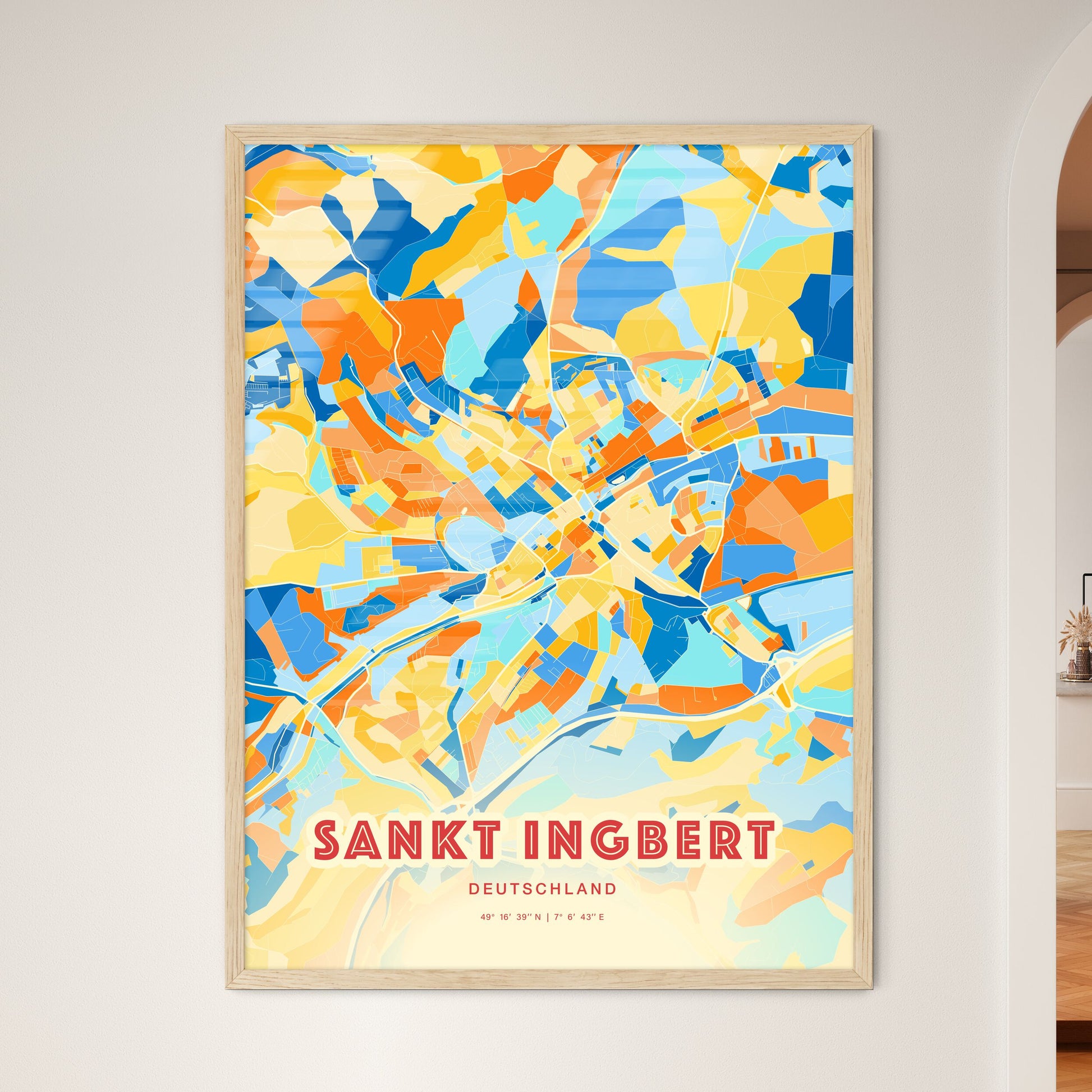 Colorful SANKT INGBERT GERMANY Fine Art Map Blue Orange