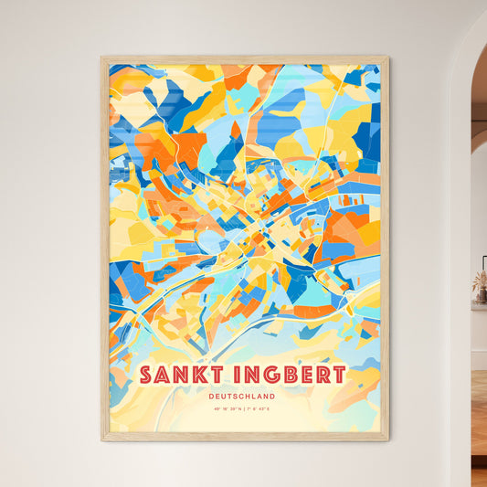 Colorful SANKT INGBERT GERMANY Fine Art Map Blue Orange