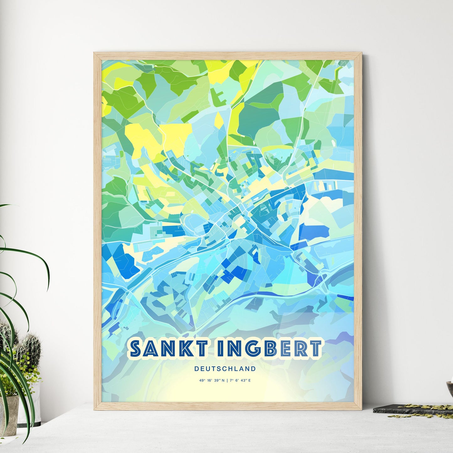 Colorful SANKT INGBERT GERMANY Fine Art Map Cool Blue