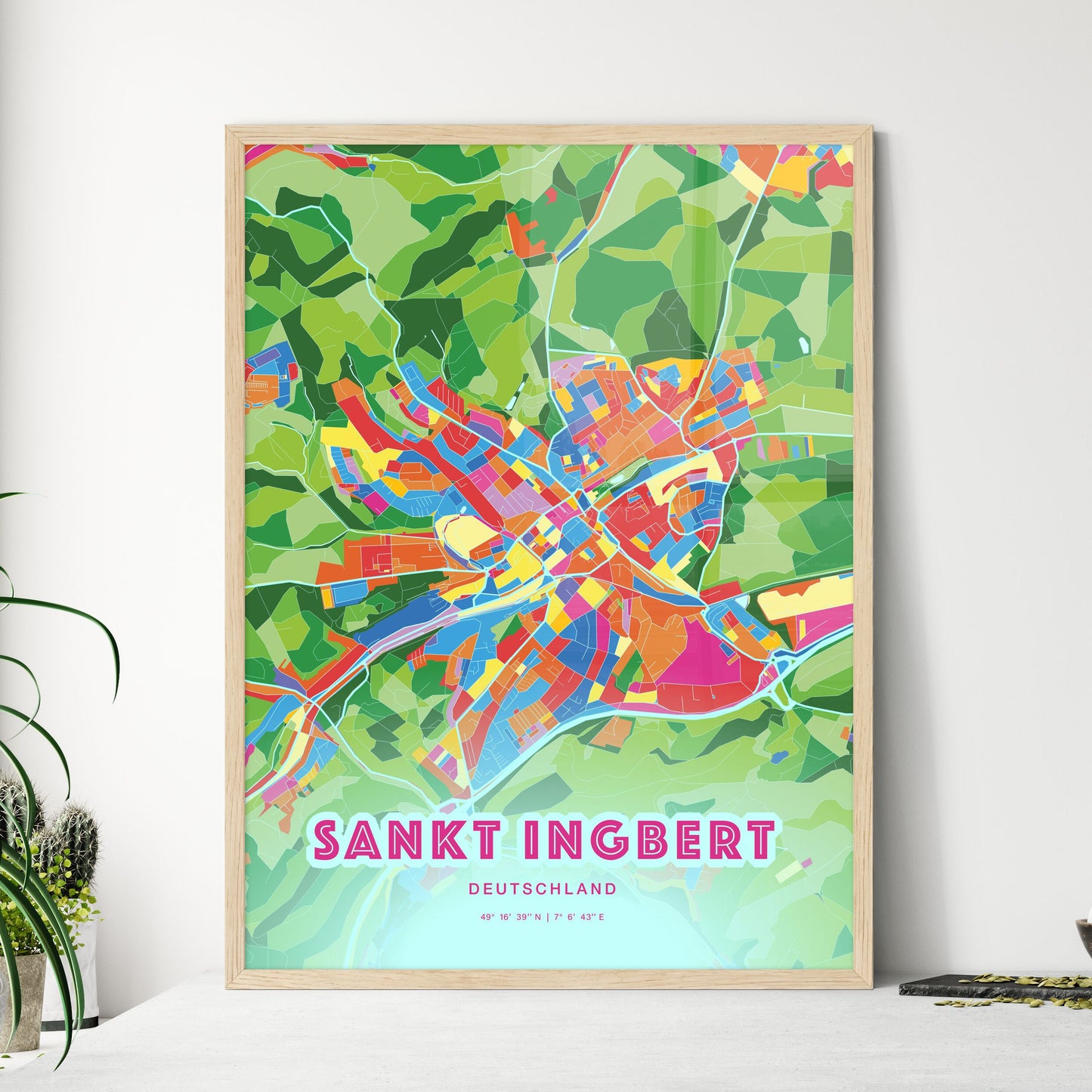 Colorful SANKT INGBERT GERMANY Fine Art Map Crazy Colors