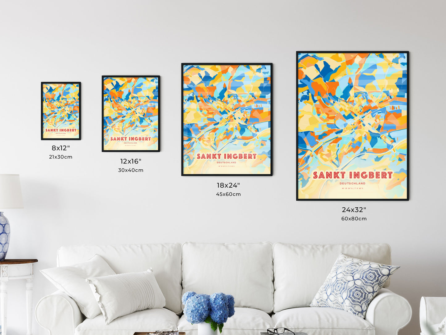 Colorful SANKT INGBERT GERMANY Fine Art Map Blue Orange