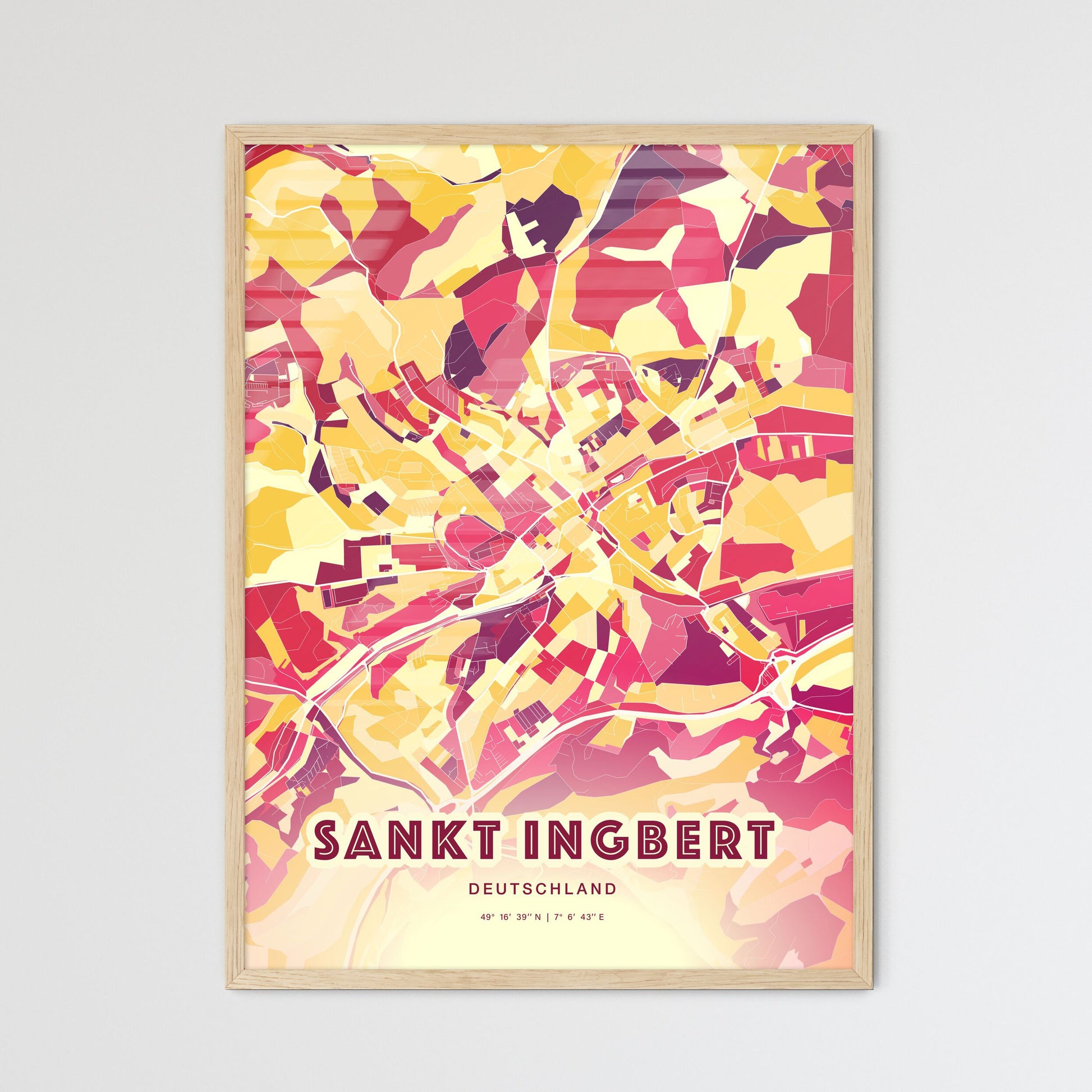 Colorful SANKT INGBERT GERMANY Fine Art Map Hot Red