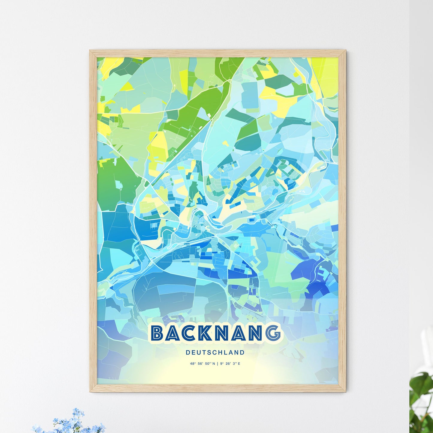 Colorful BACKNANG GERMANY Fine Art Map Cool Blue