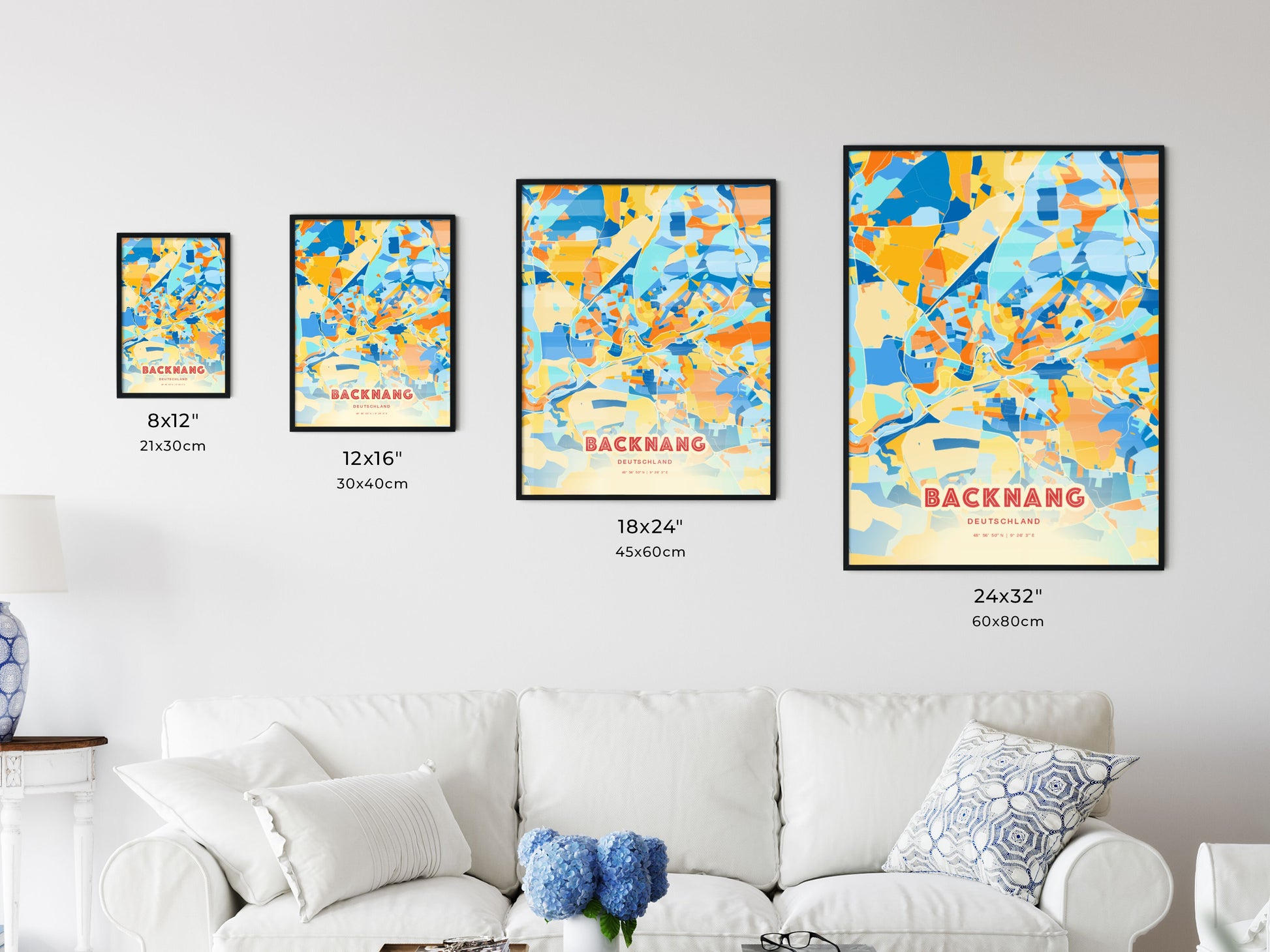 Colorful BACKNANG GERMANY Fine Art Map Blue Orange