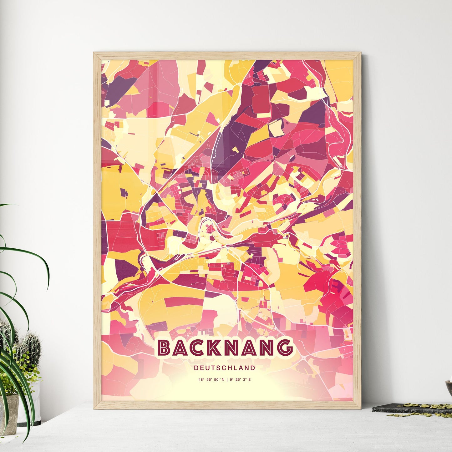 Colorful BACKNANG GERMANY Fine Art Map Hot Red