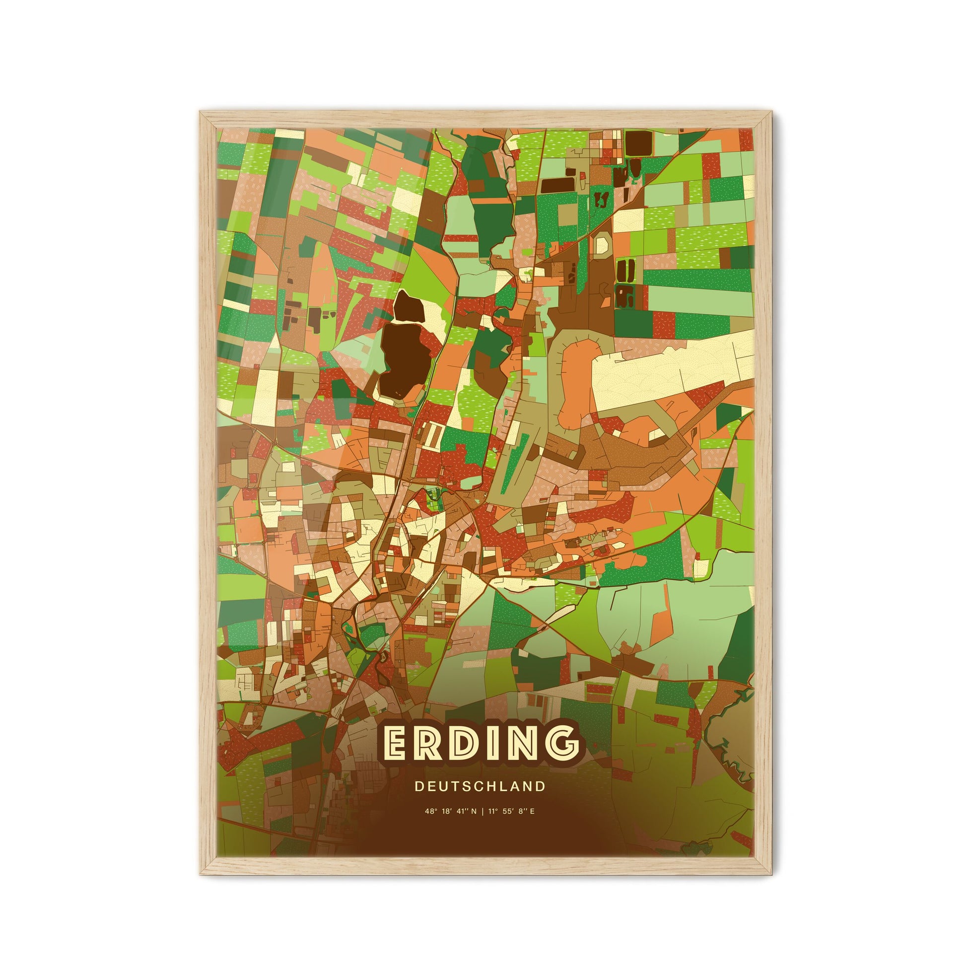 Colorful ERDING GERMANY Fine Art Map Farmhouse