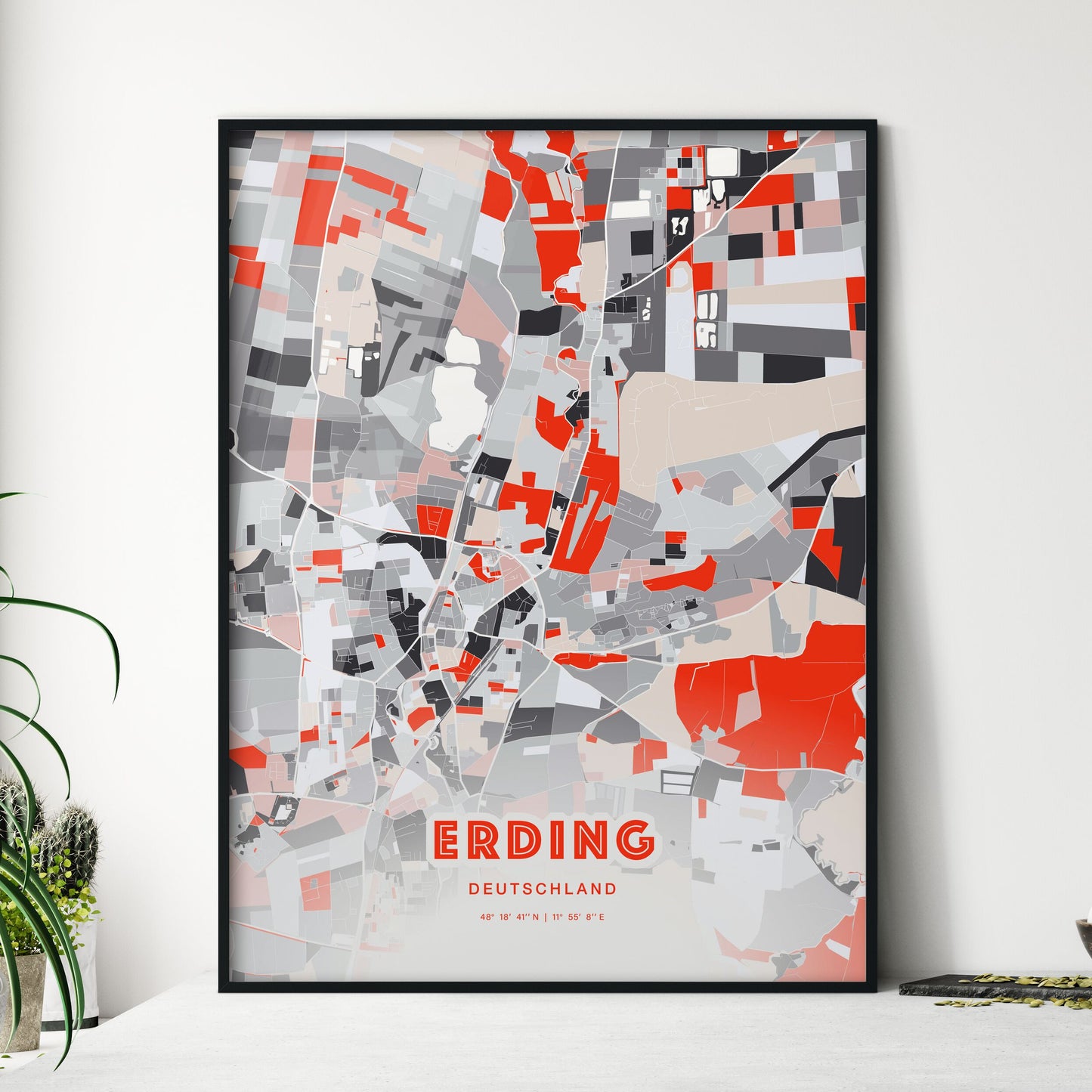 Colorful ERDING GERMANY Fine Art Map Modern