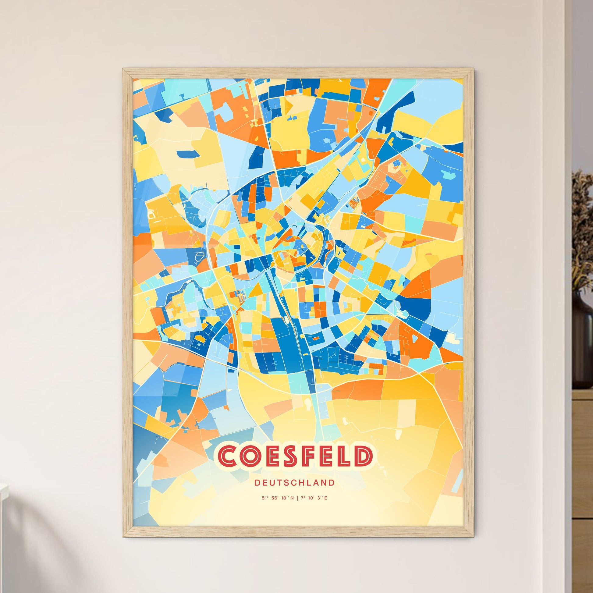 Colorful COESFELD GERMANY Fine Art Map Blue Orange