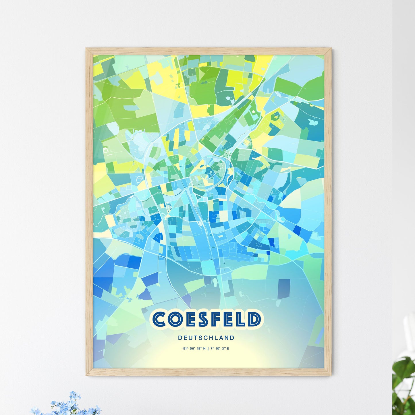 Colorful COESFELD GERMANY Fine Art Map Cool Blue