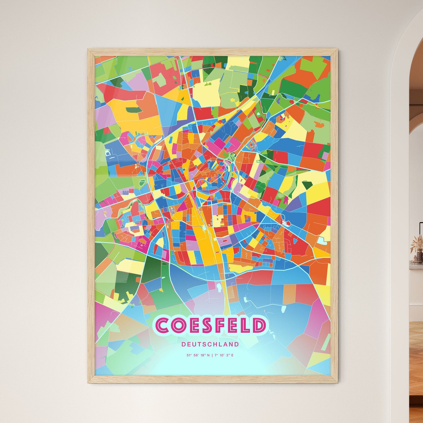 Colorful COESFELD GERMANY Fine Art Map Crazy Colors