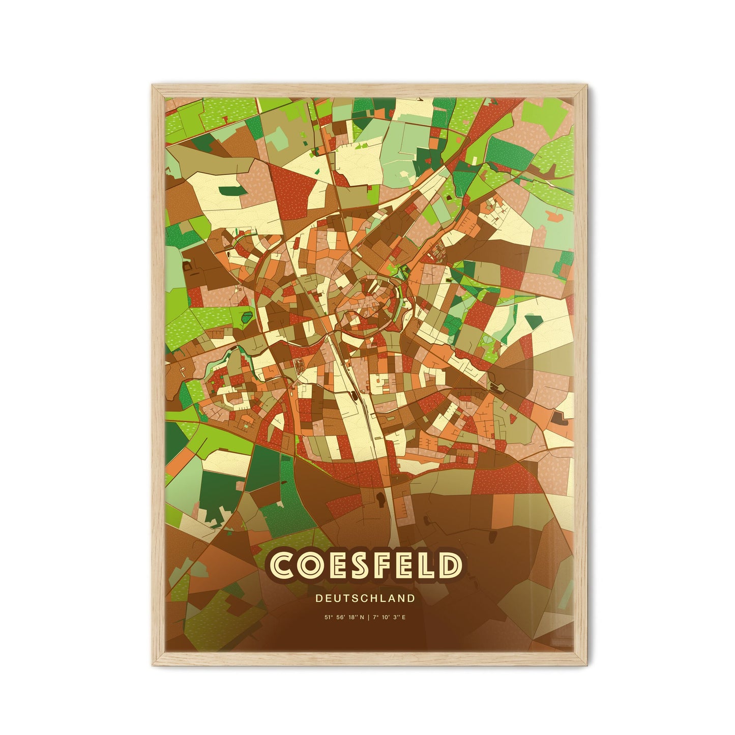 Colorful COESFELD GERMANY Fine Art Map Farmhouse