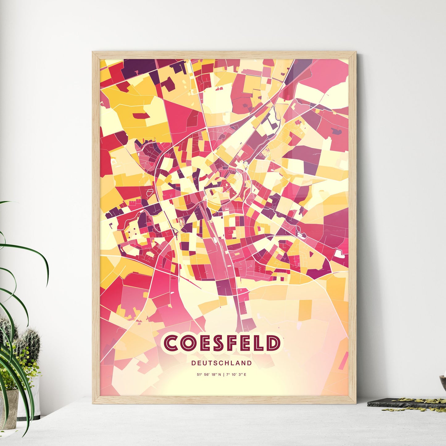 Colorful COESFELD GERMANY Fine Art Map Hot Red