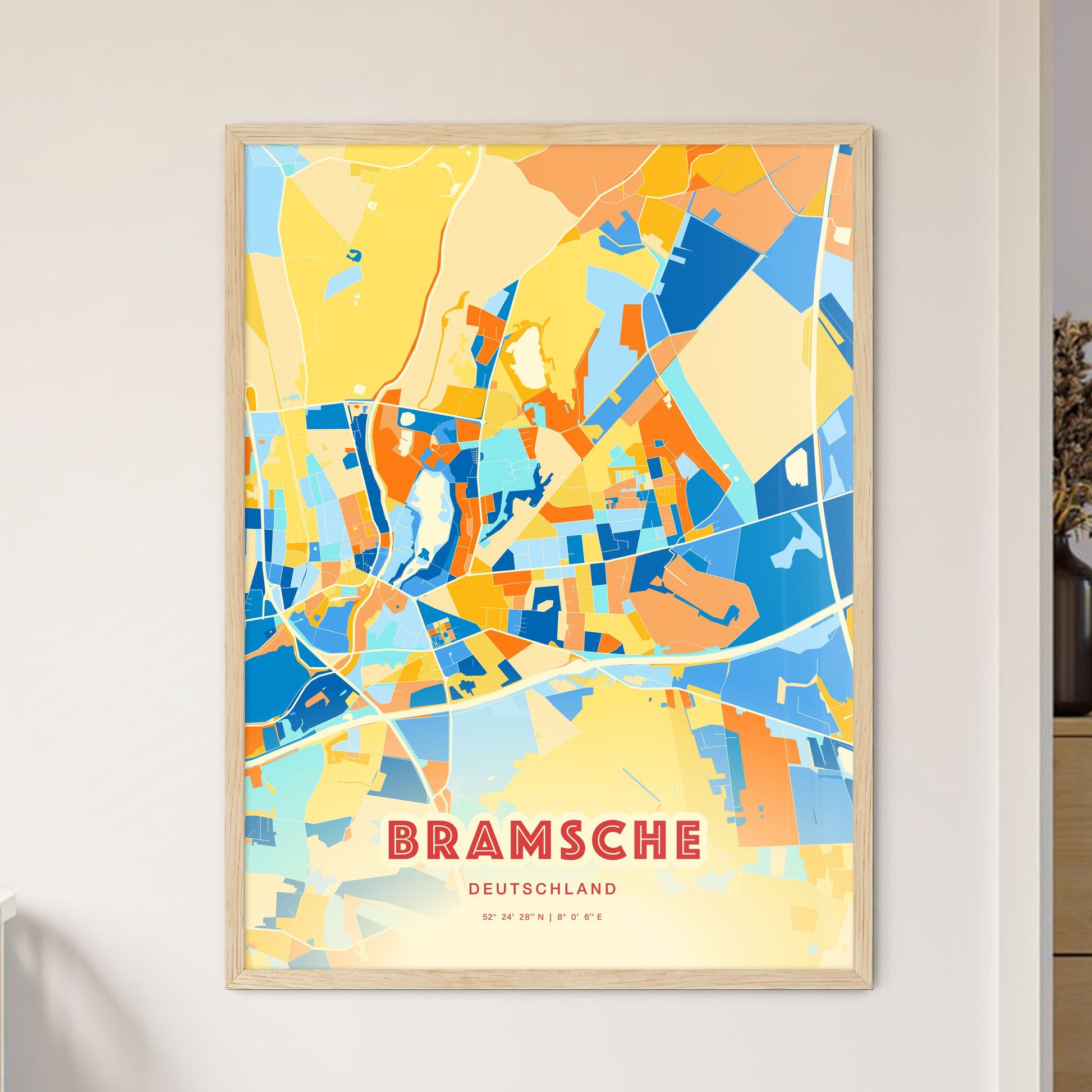 Colorful BRAMSCHE GERMANY Fine Art Map Blue Orange