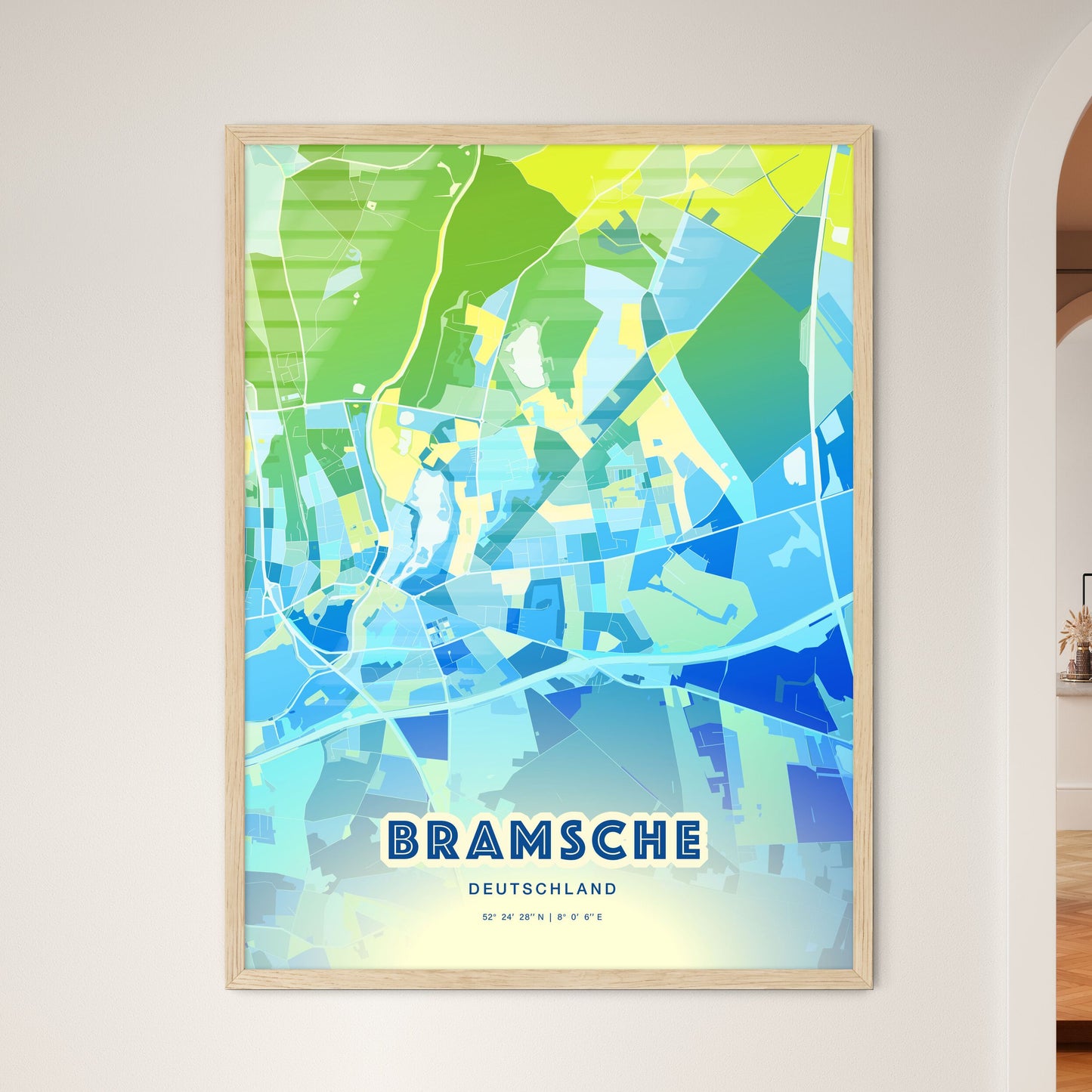 Colorful BRAMSCHE GERMANY Fine Art Map Cool Blue