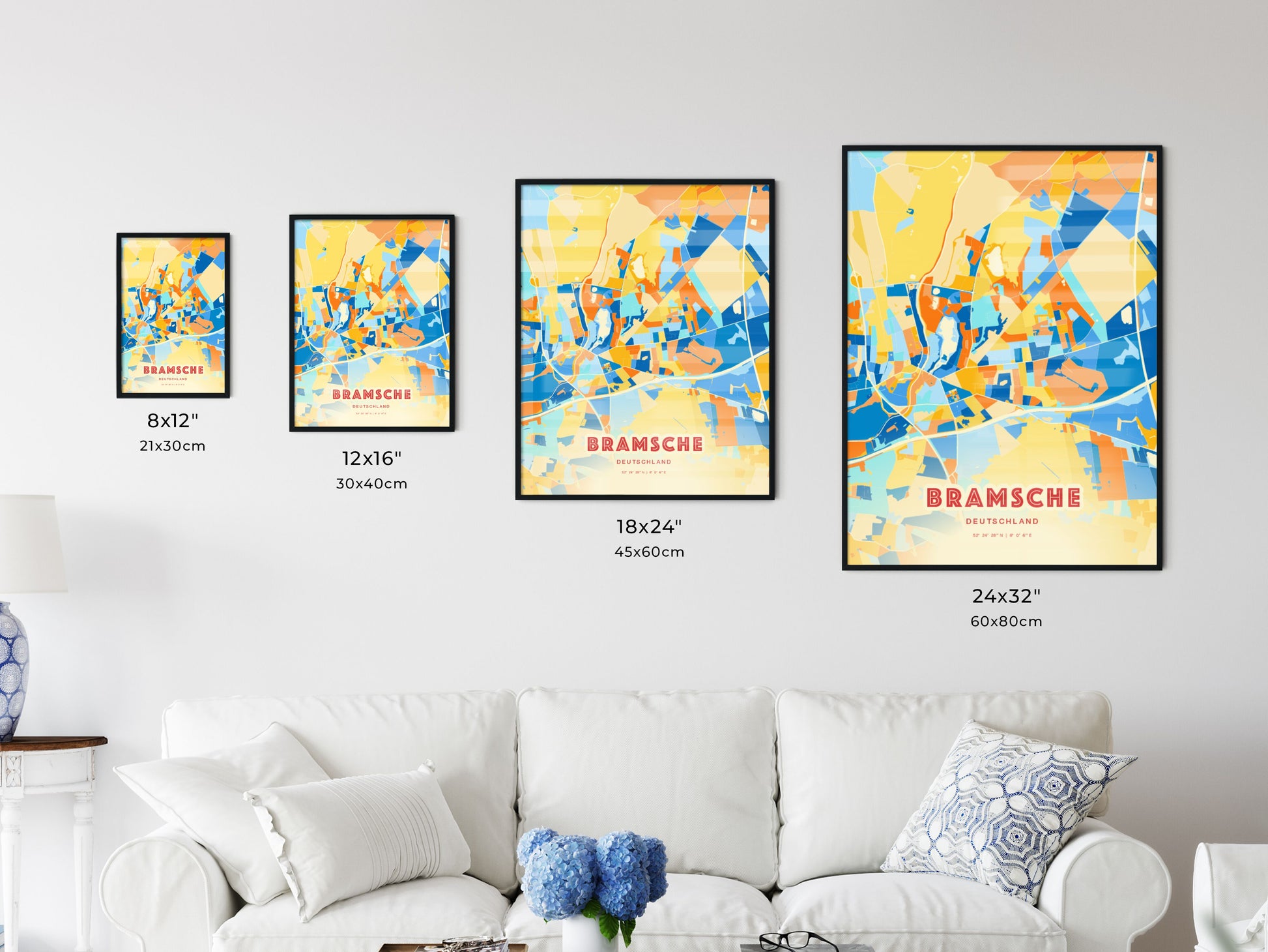 Colorful BRAMSCHE GERMANY Fine Art Map Blue Orange