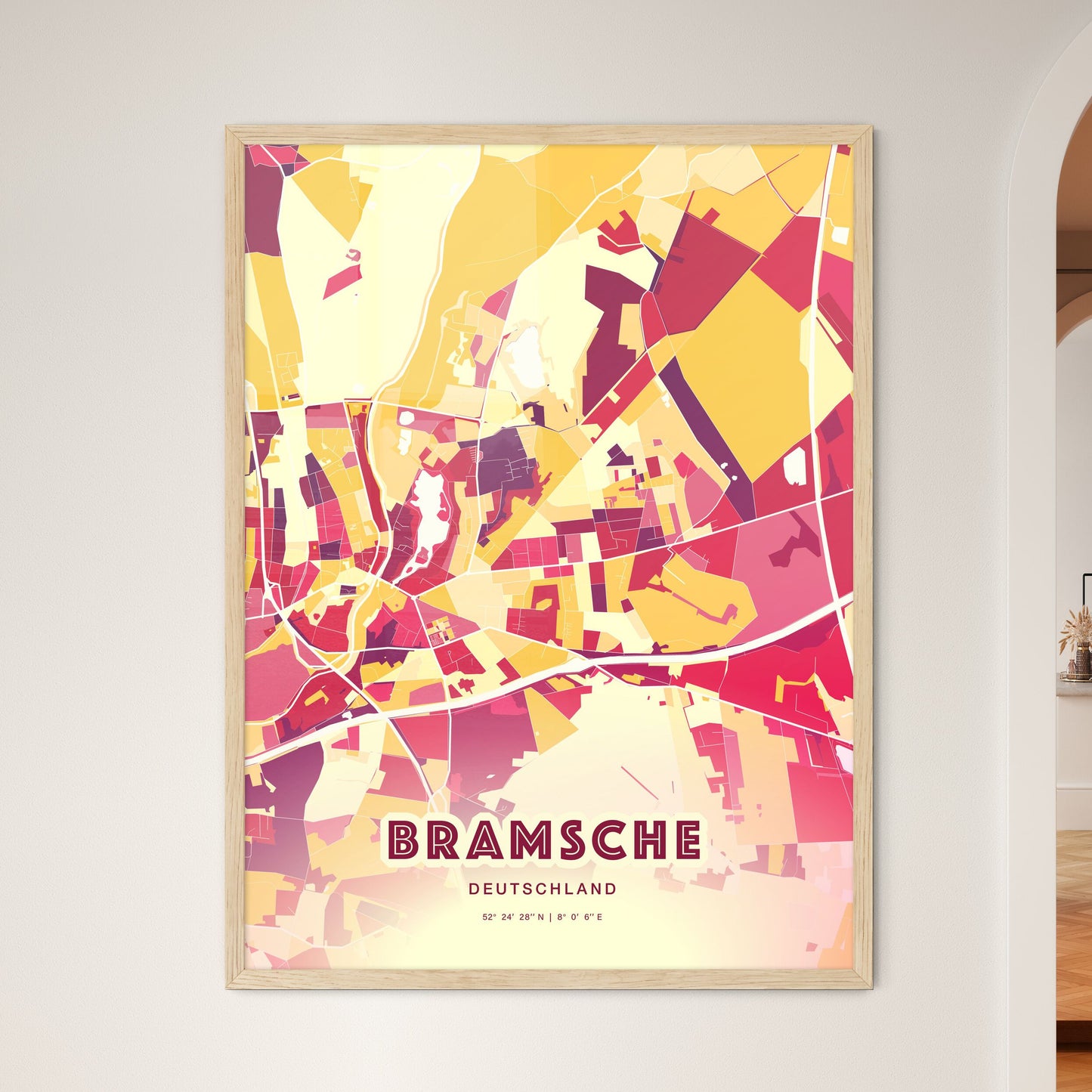 Colorful BRAMSCHE GERMANY Fine Art Map Hot Red