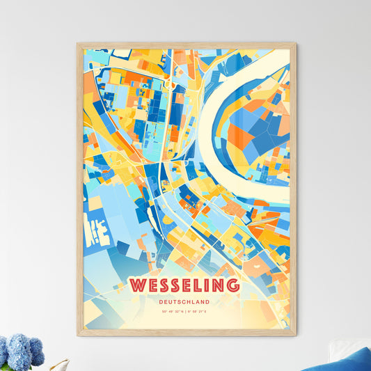 Colorful WESSELING GERMANY Fine Art Map Blue Orange