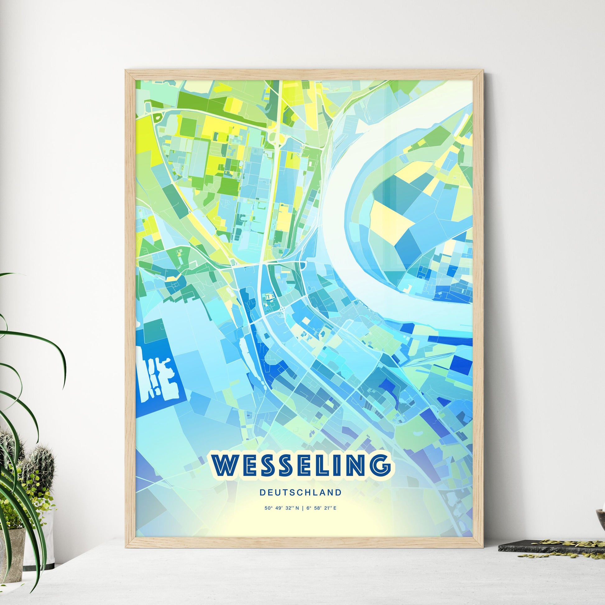 Colorful WESSELING GERMANY Fine Art Map Cool Blue