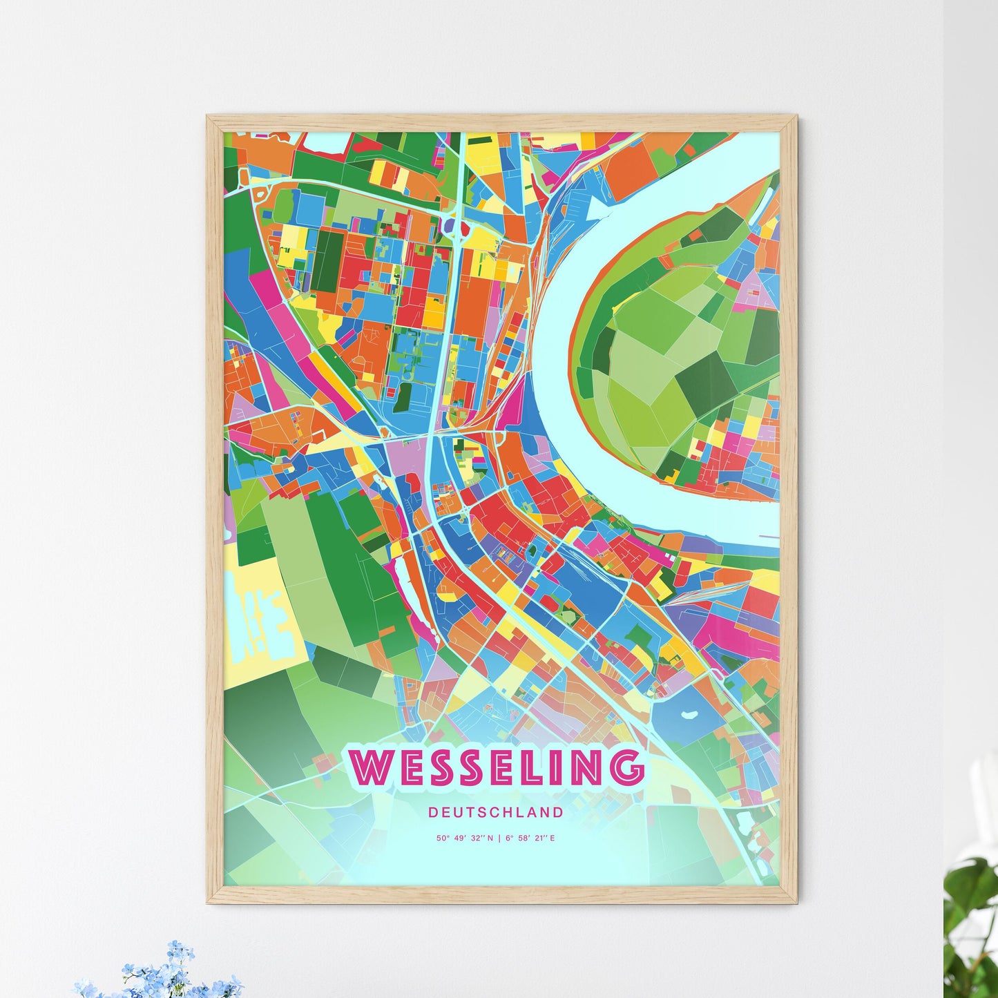 Colorful WESSELING GERMANY Fine Art Map Crazy Colors