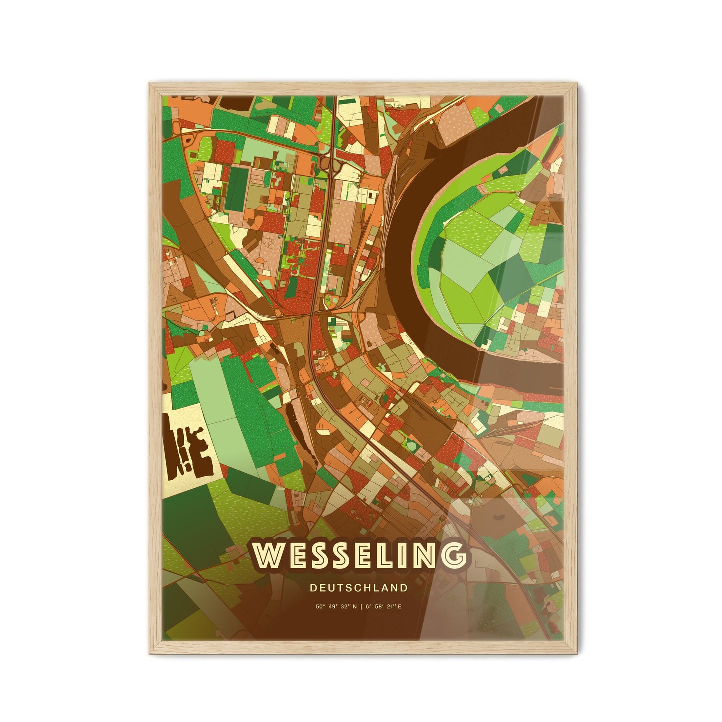 Colorful WESSELING GERMANY Fine Art Map Farmhouse