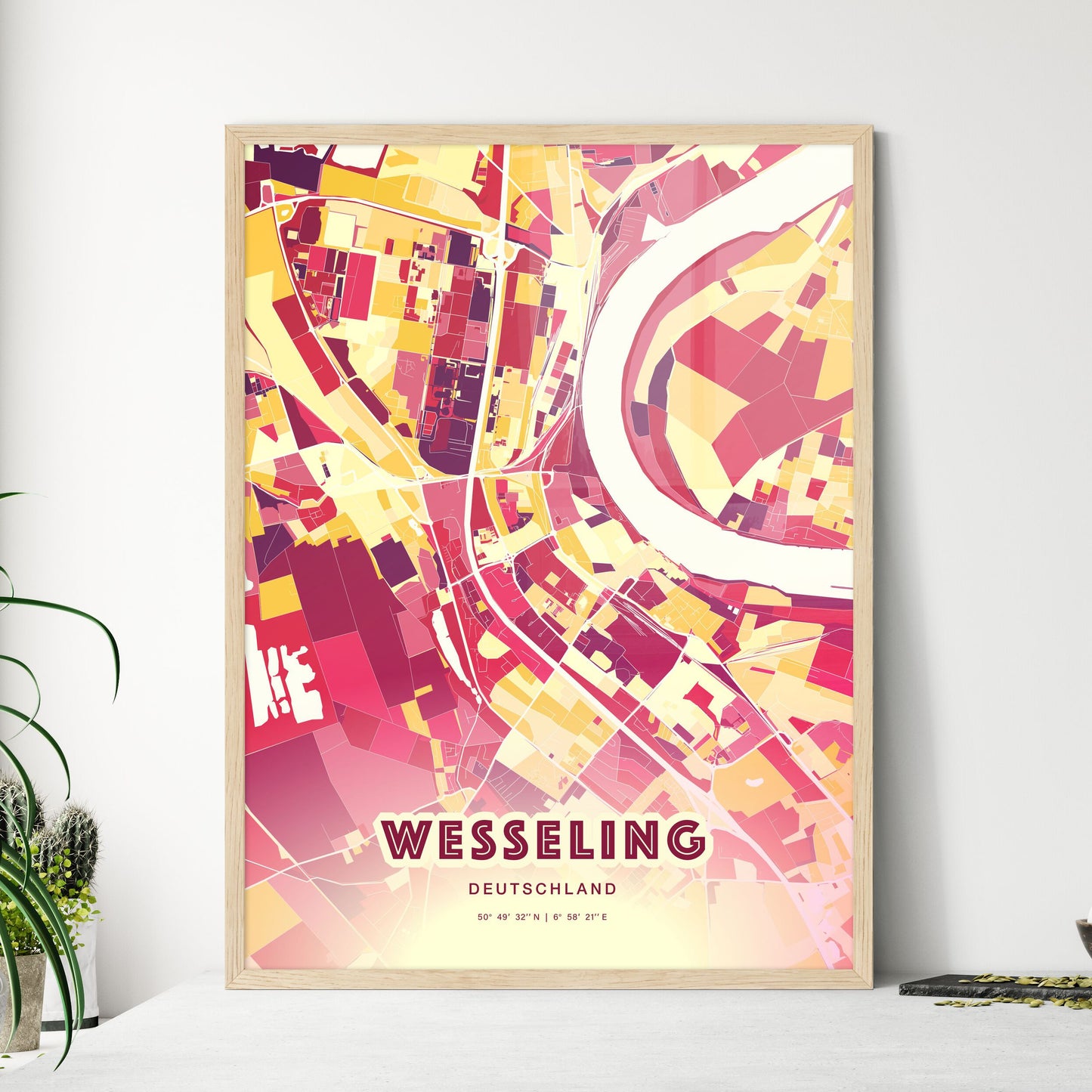 Colorful WESSELING GERMANY Fine Art Map Hot Red