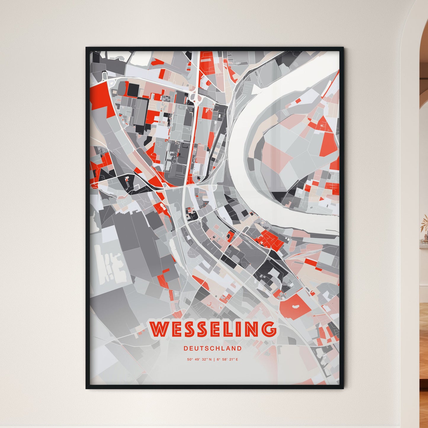 Colorful WESSELING GERMANY Fine Art Map Modern