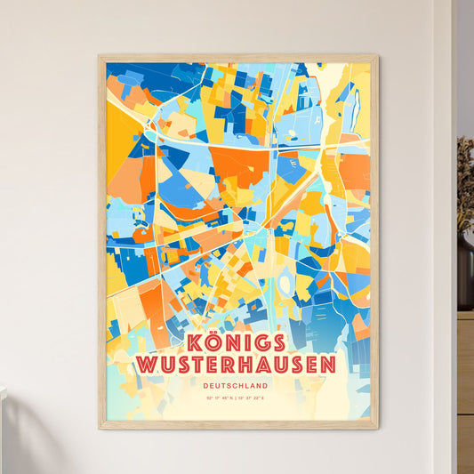 Colorful KONIGS WUSTERHAUSEN GERMANY Fine Art Map Blue Orange