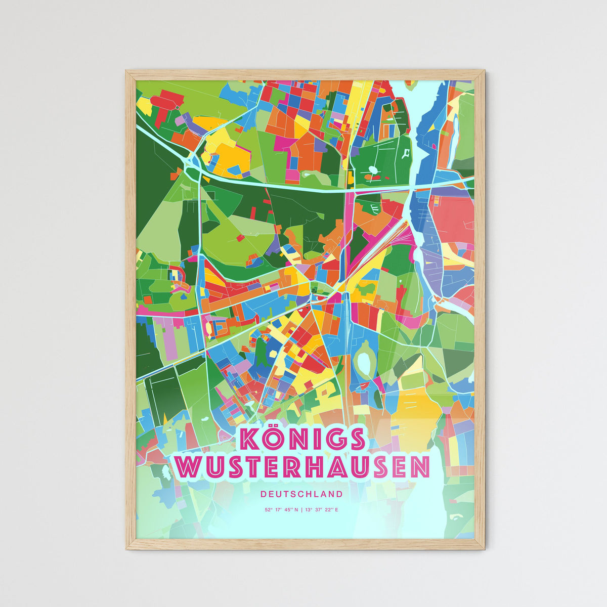 Colorful KONIGS WUSTERHAUSEN GERMANY Fine Art Map Crazy Colors