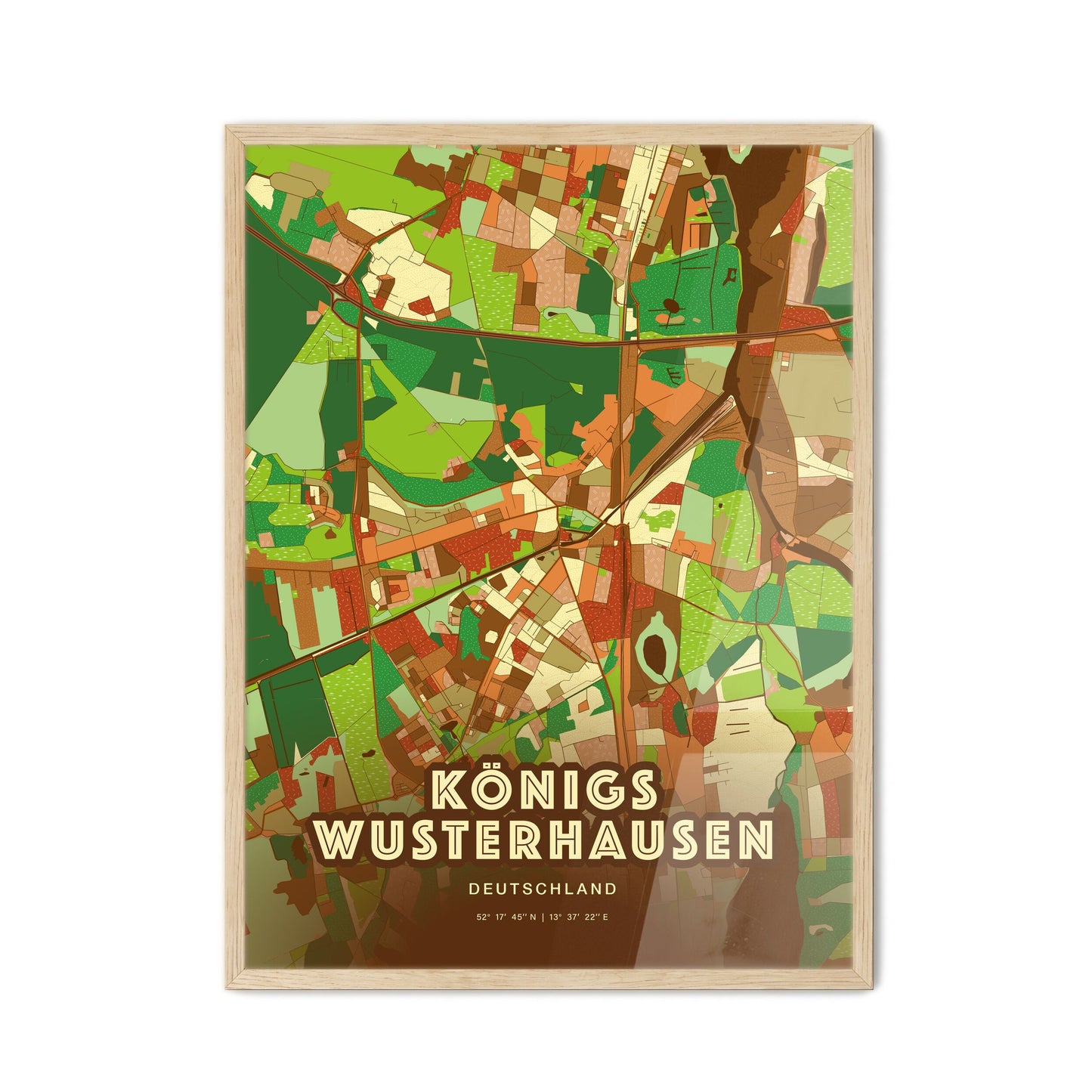 Colorful KONIGS WUSTERHAUSEN GERMANY Fine Art Map Farmhouse