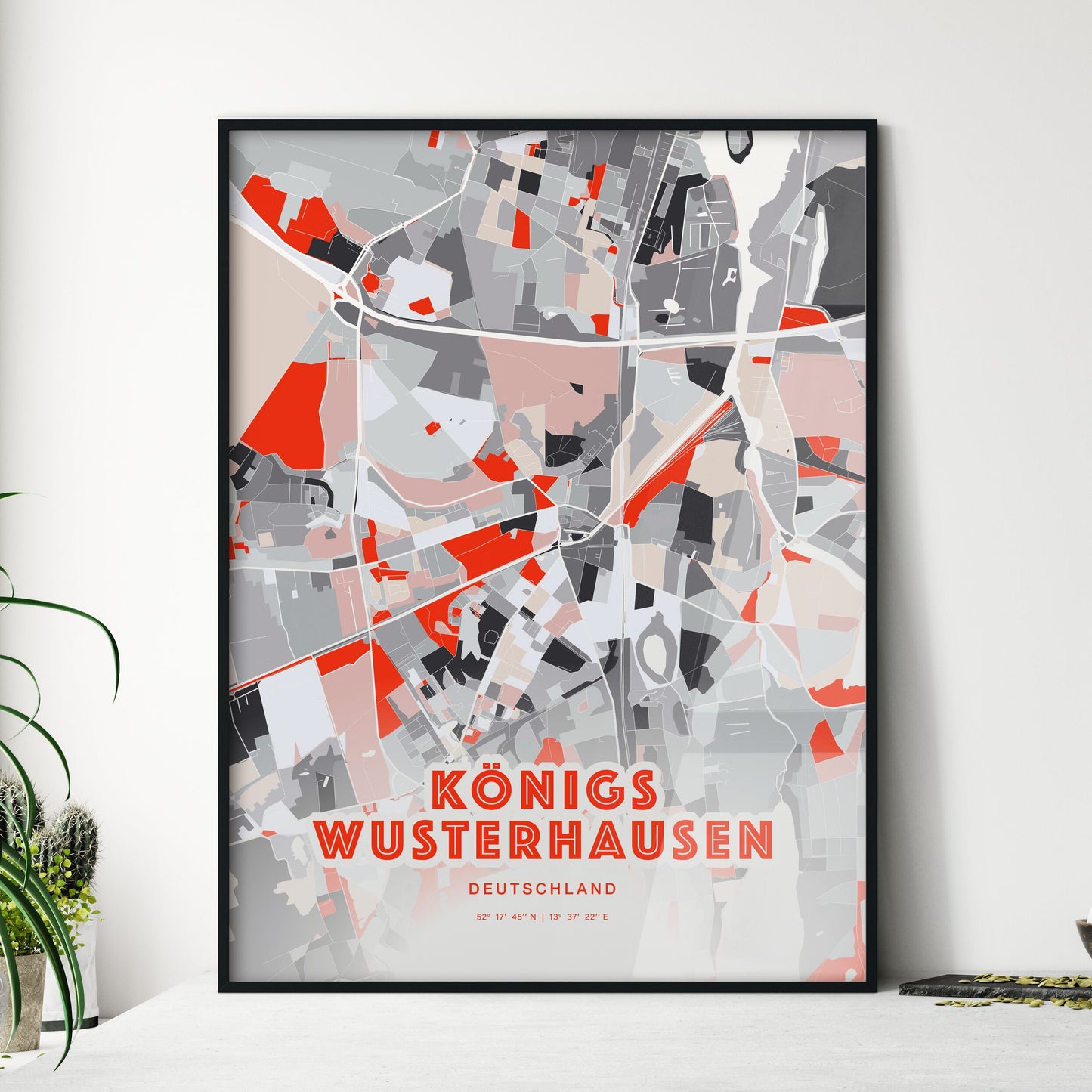 Colorful KONIGS WUSTERHAUSEN GERMANY Fine Art Map Modern