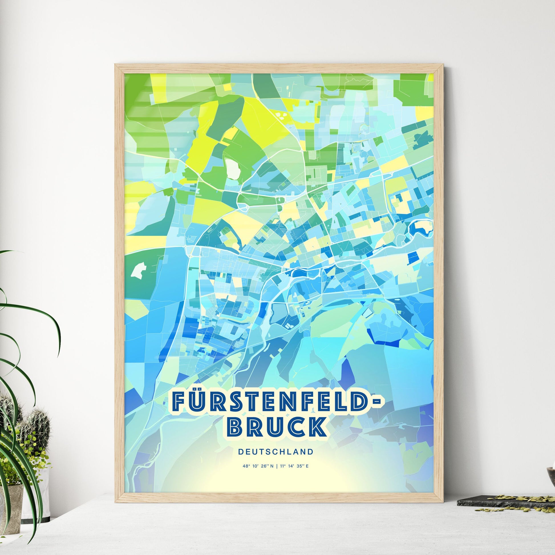 Colorful FURSTENFELDBRUCK GERMANY Fine Art Map Cool Blue