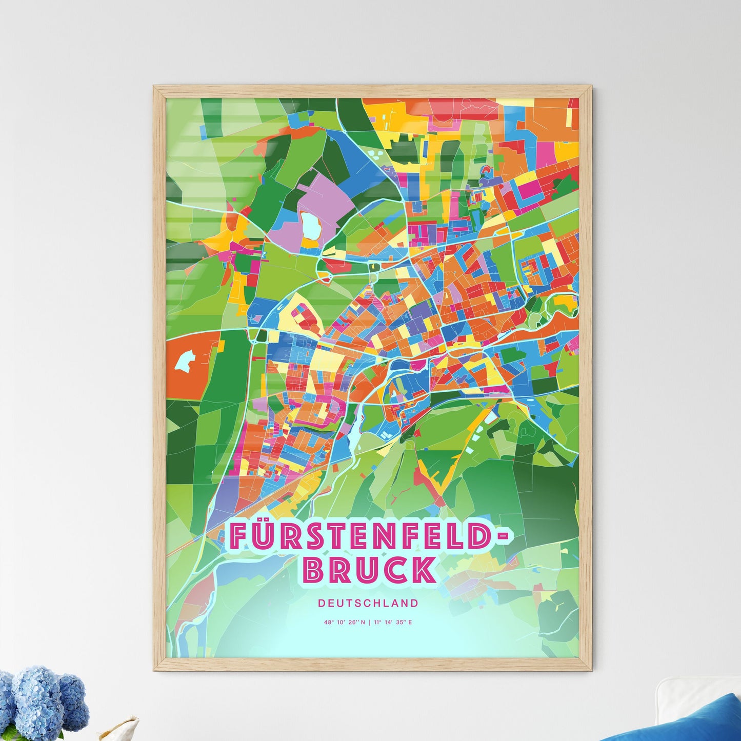 Colorful FURSTENFELDBRUCK GERMANY Fine Art Map Crazy Colors