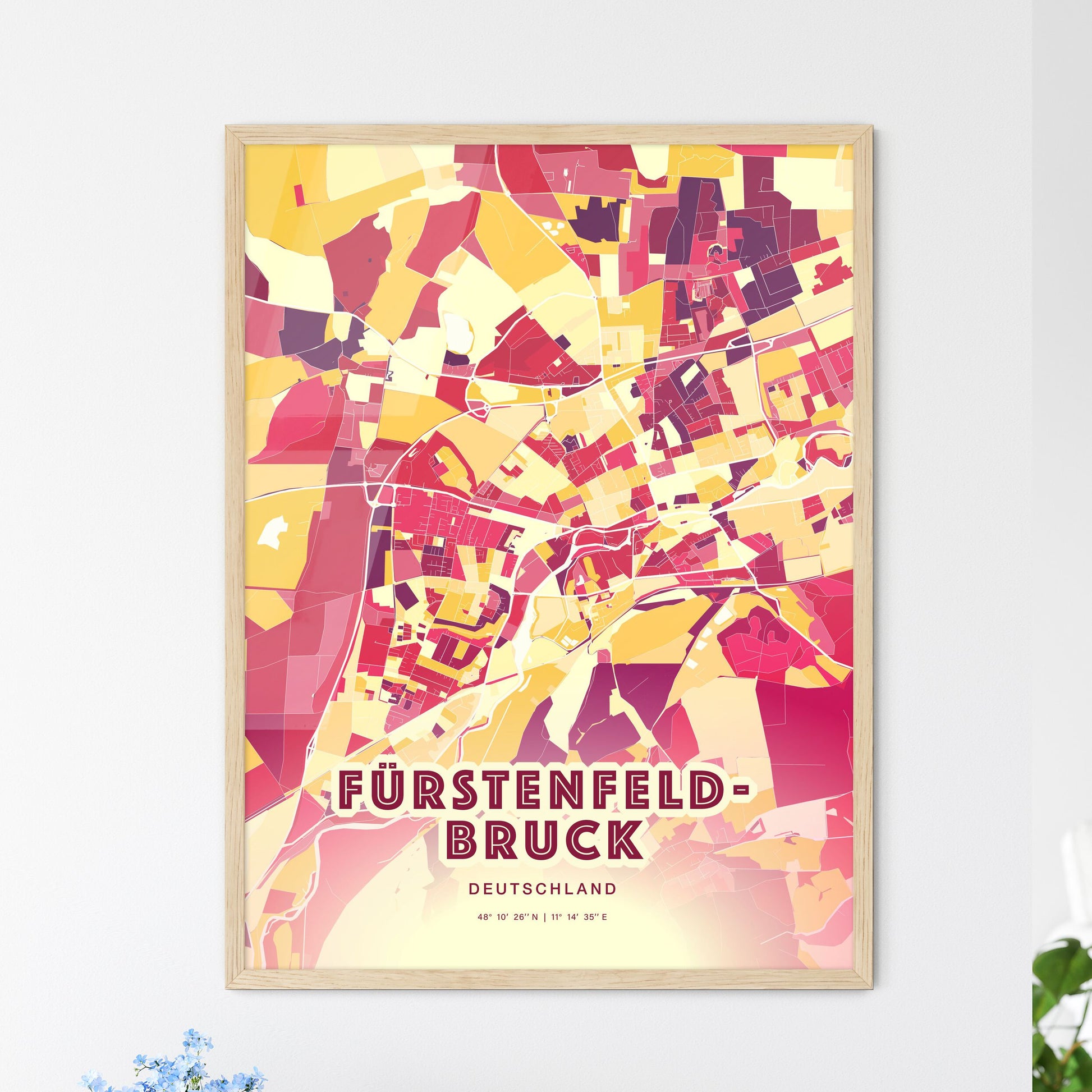 Colorful FURSTENFELDBRUCK GERMANY Fine Art Map Hot Red