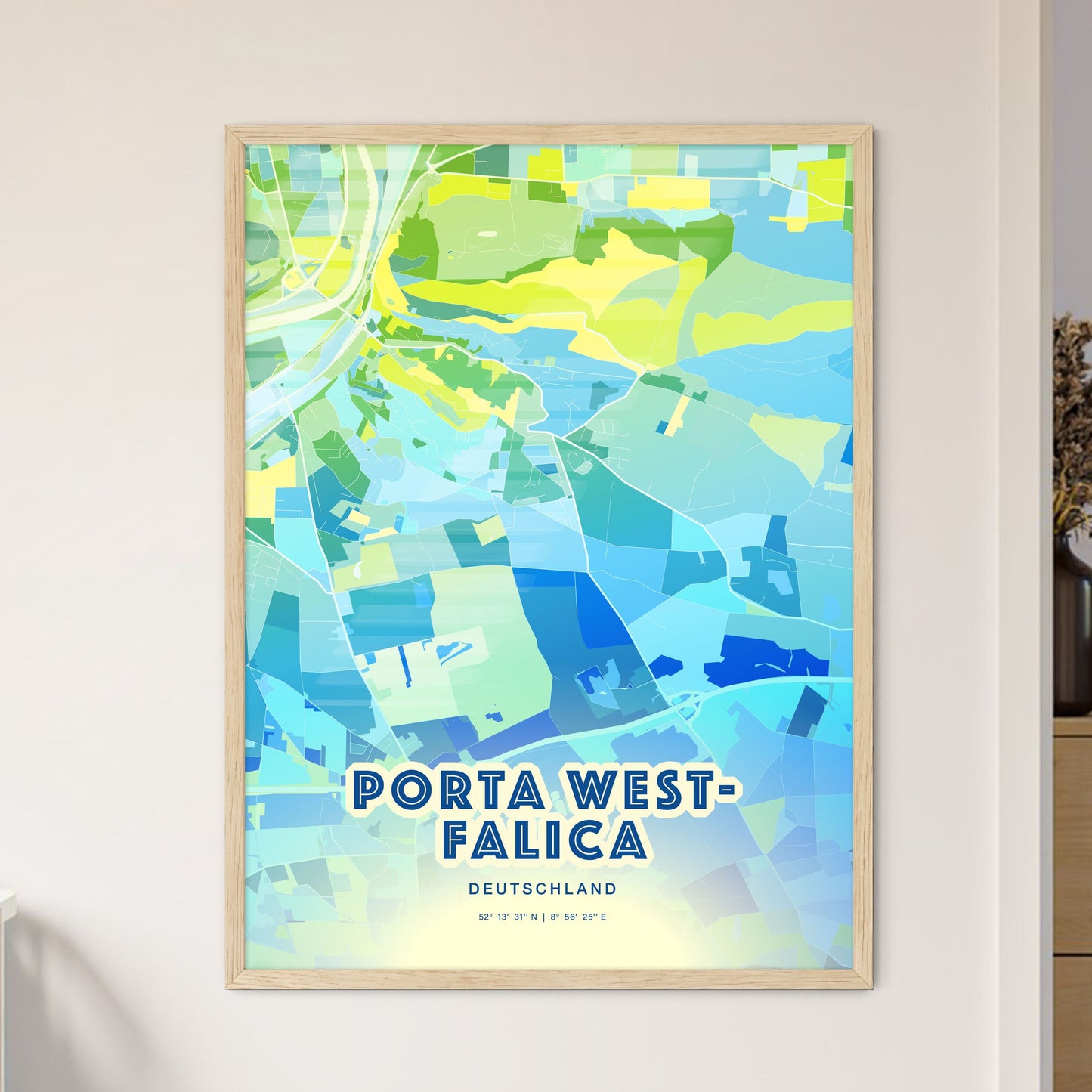 Colorful PORTA WESTFALICA GERMANY Fine Art Map Cool Blue