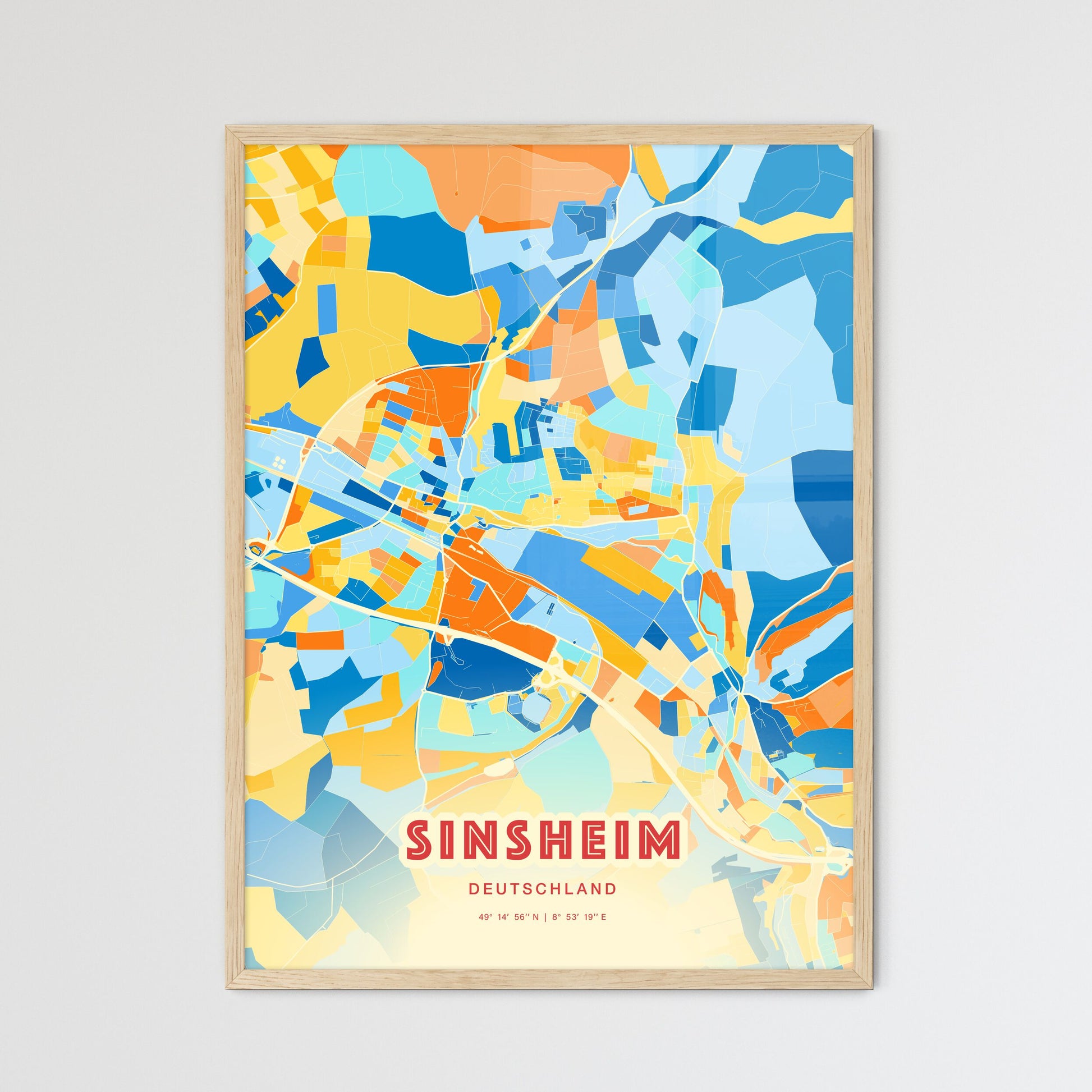 Colorful SINSHEIM GERMANY Fine Art Map Blue Orange