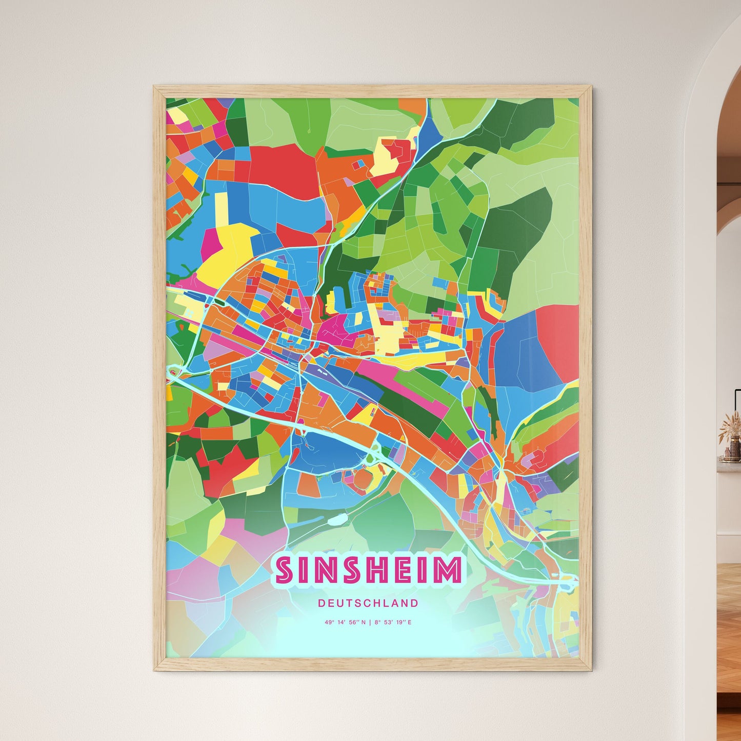 Colorful SINSHEIM GERMANY Fine Art Map Crazy Colors