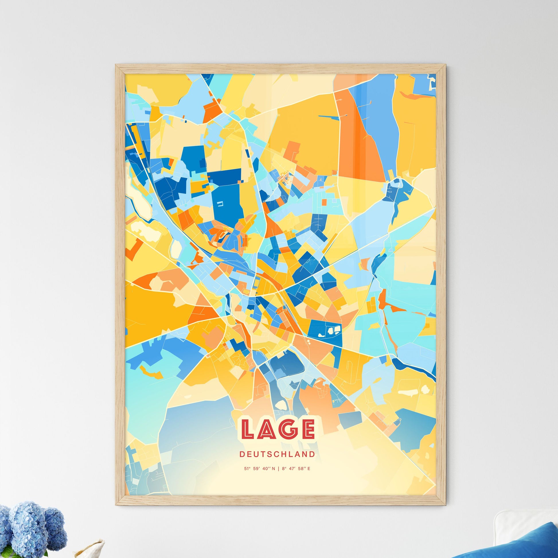 Colorful LAGE GERMANY Fine Art Map Blue Orange