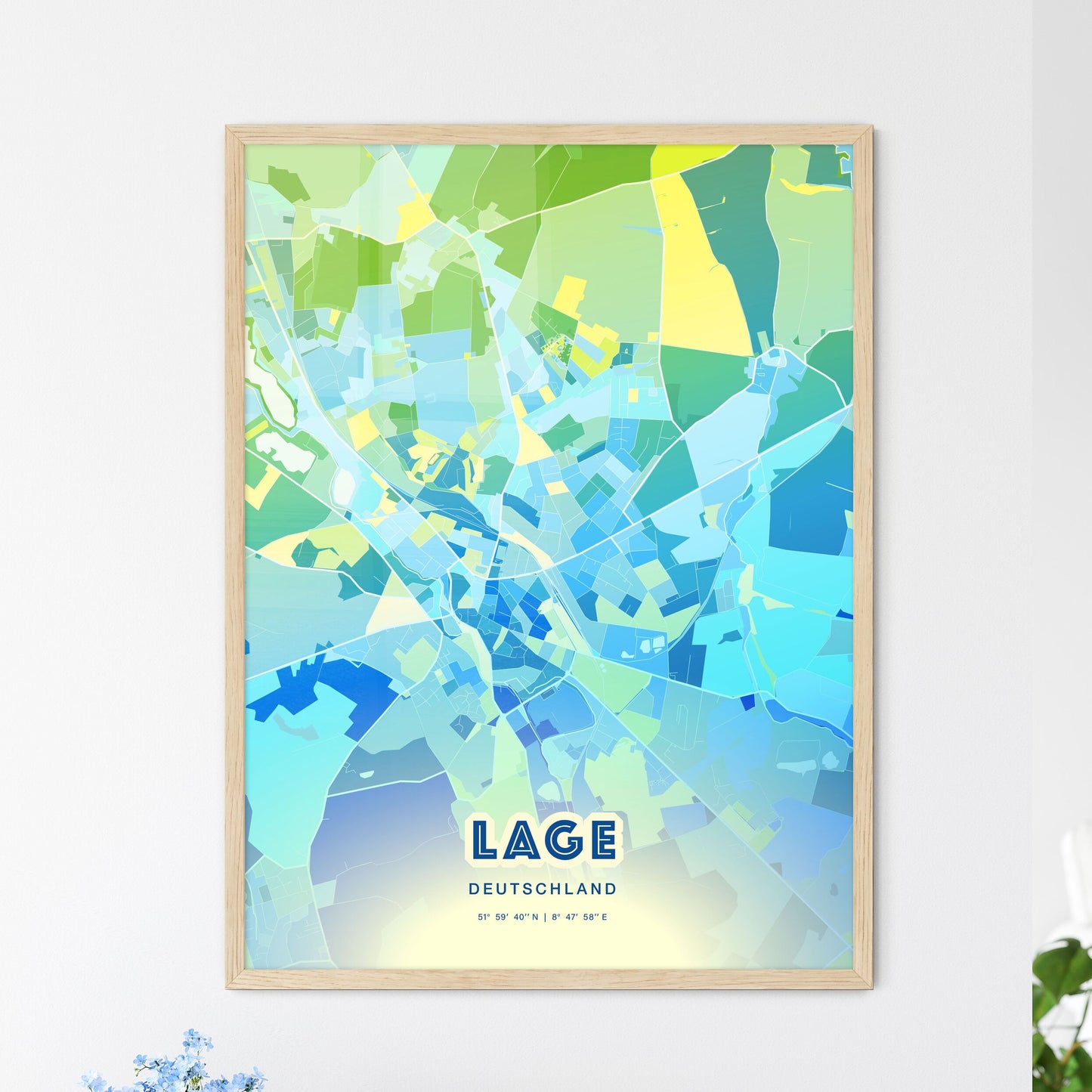 Colorful LAGE GERMANY Fine Art Map Cool Blue