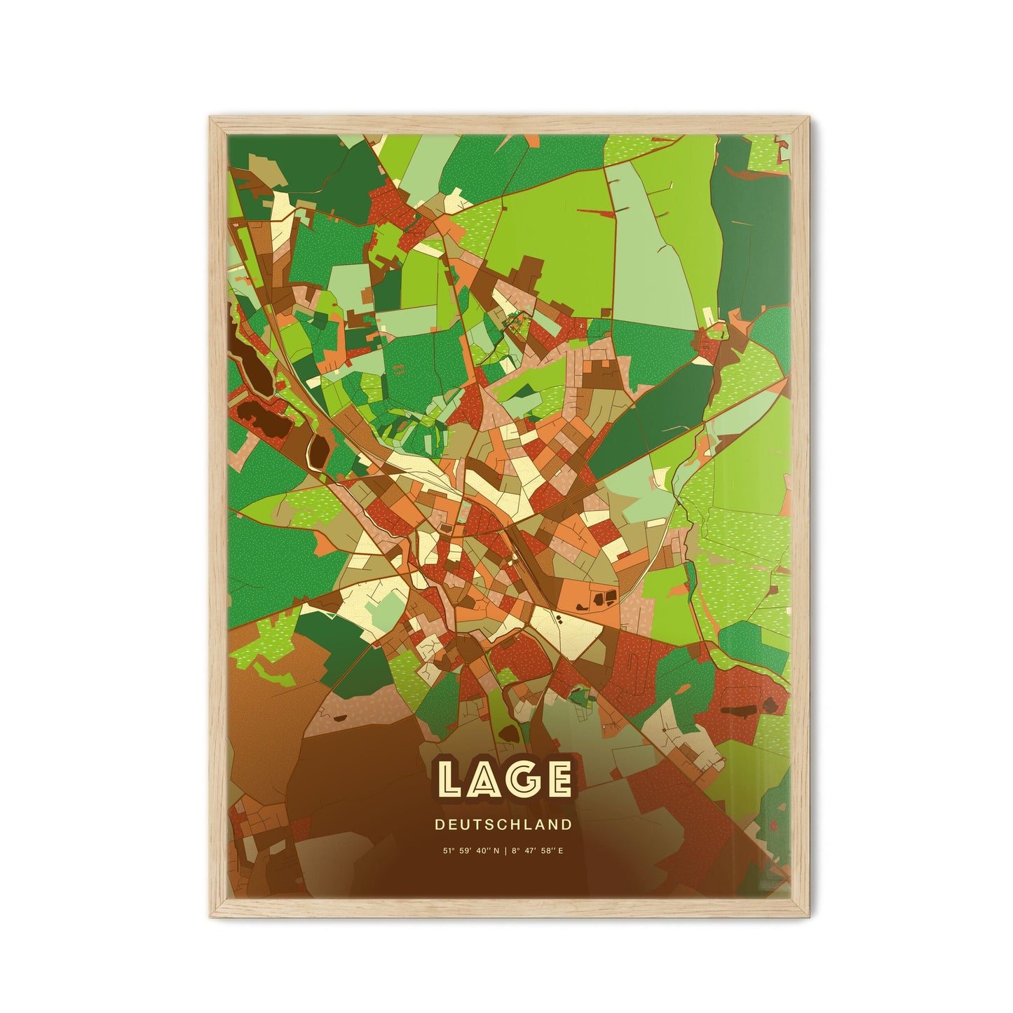 Colorful LAGE GERMANY Fine Art Map Farmhouse