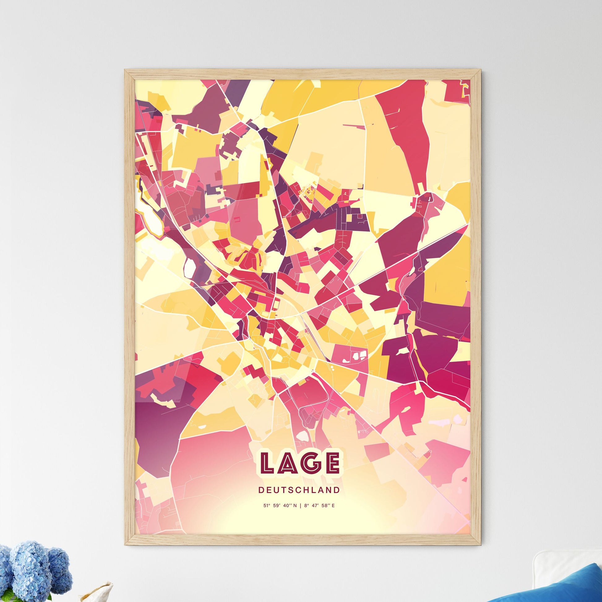 Colorful LAGE GERMANY Fine Art Map Hot Red