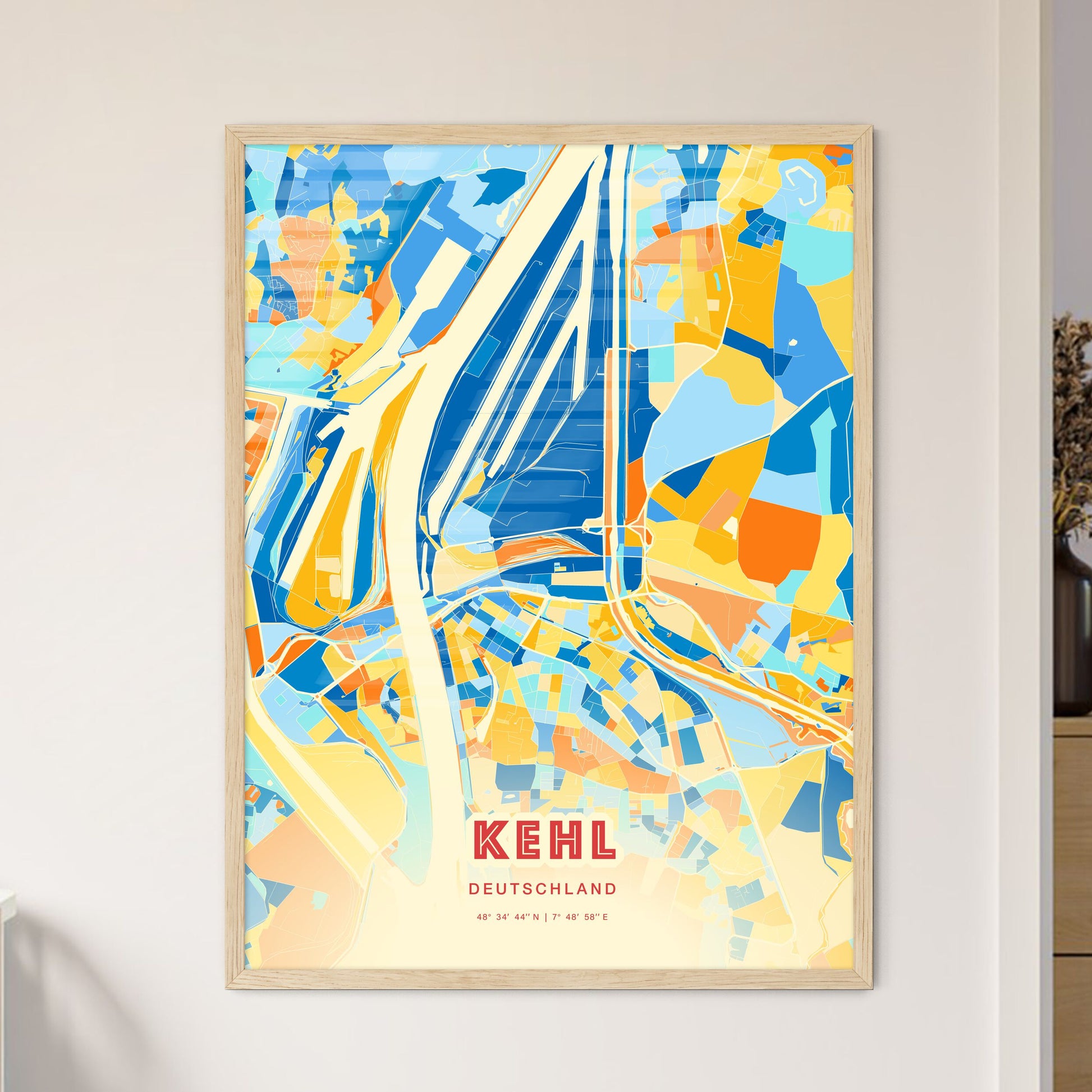 Colorful KEHL GERMANY Fine Art Map Blue Orange