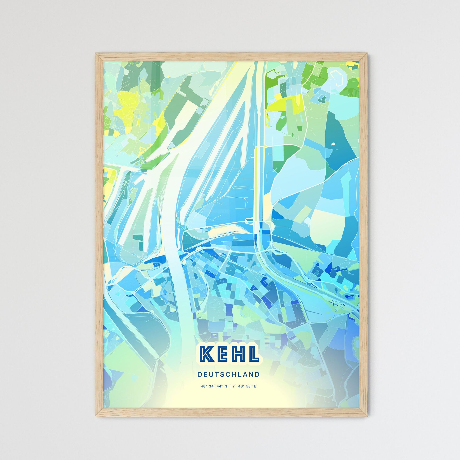 Colorful KEHL GERMANY Fine Art Map Cool Blue