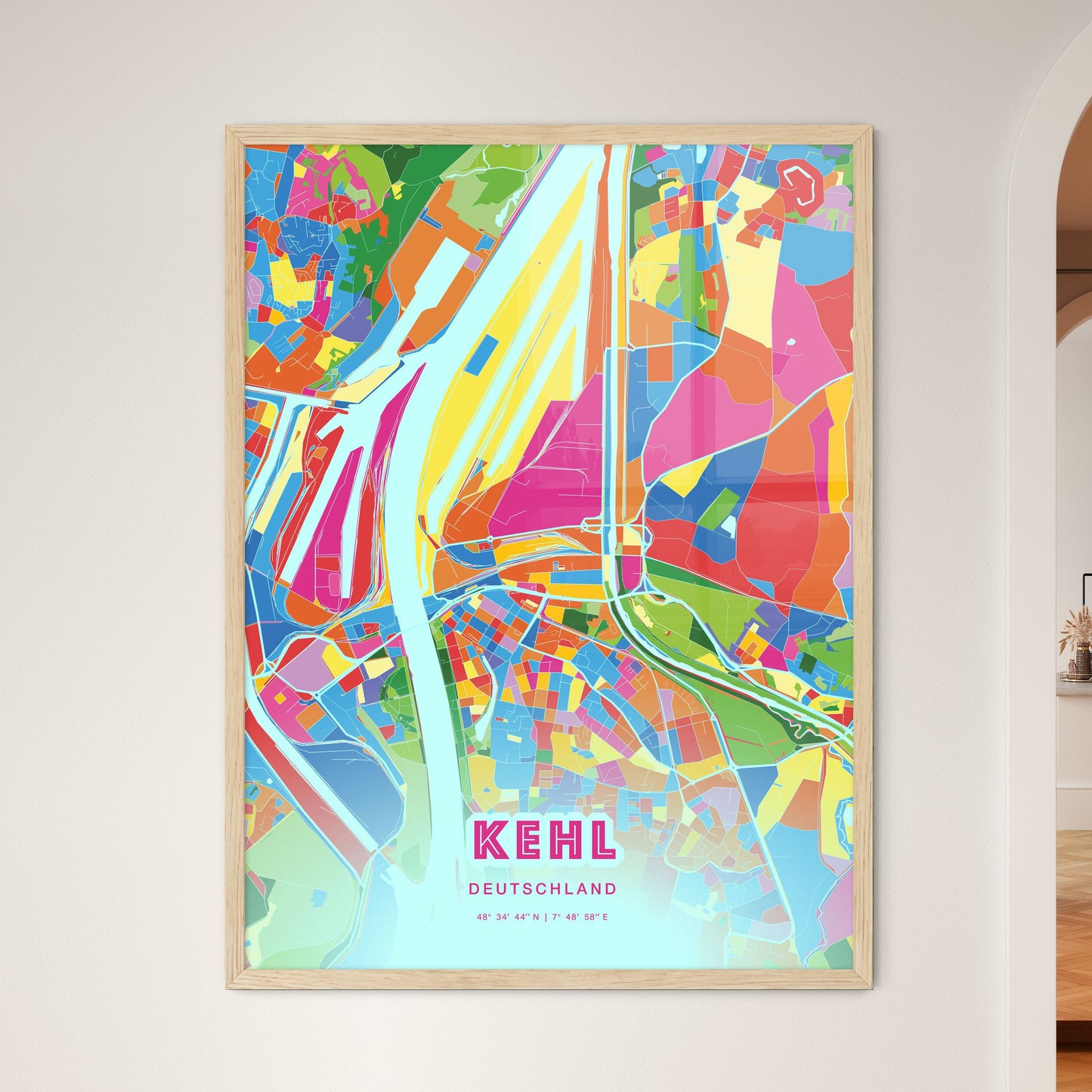 Colorful KEHL GERMANY Fine Art Map Crazy Colors