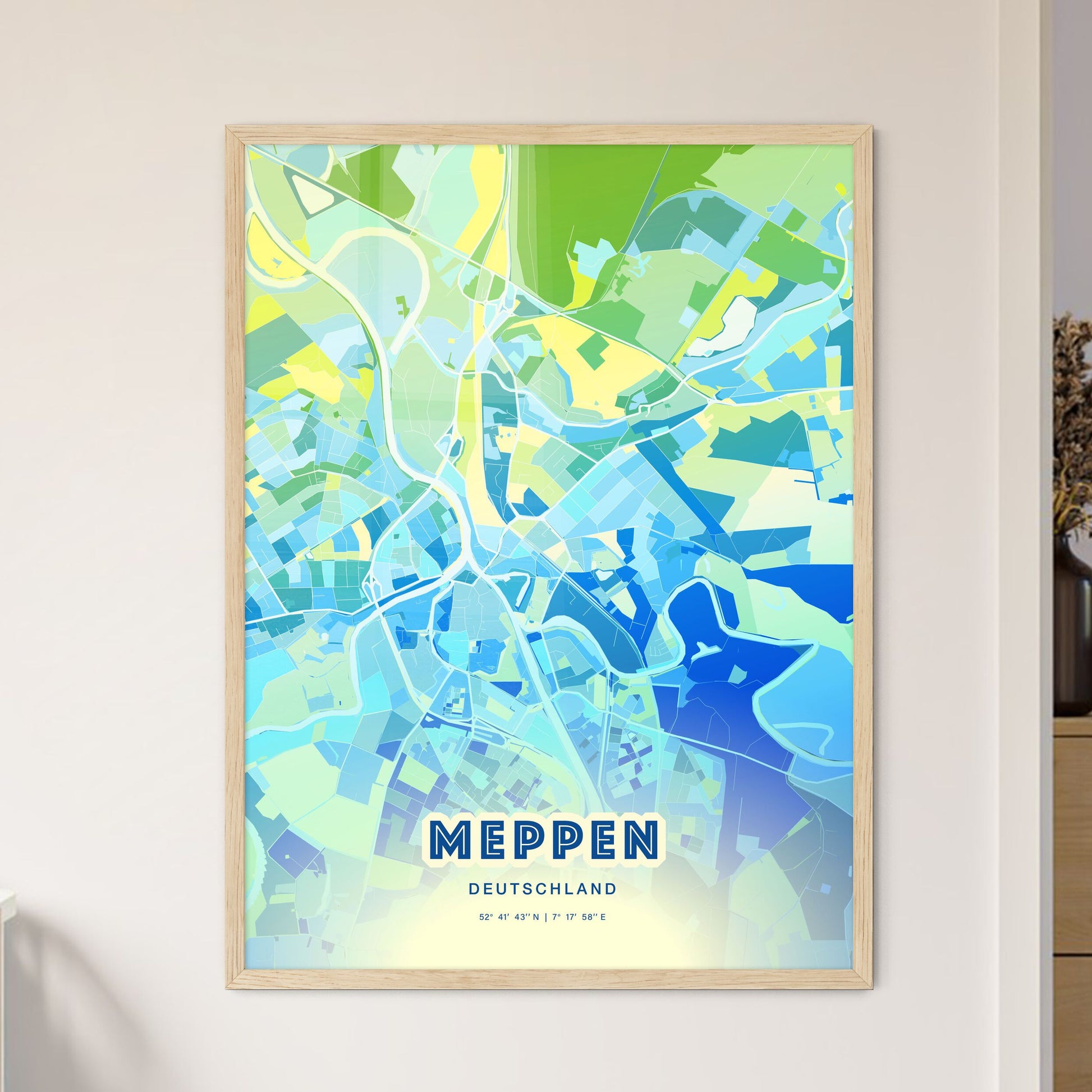 Colorful MEPPEN GERMANY Fine Art Map Cool Blue